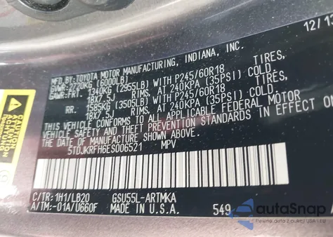 2014 Toyota Highlander Xle V6 из США, поврежденный, VIN 5TDJKRFH6ES006521